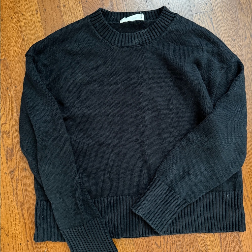 Everlane 100% Cotton Black Crewneck Knit Sweater